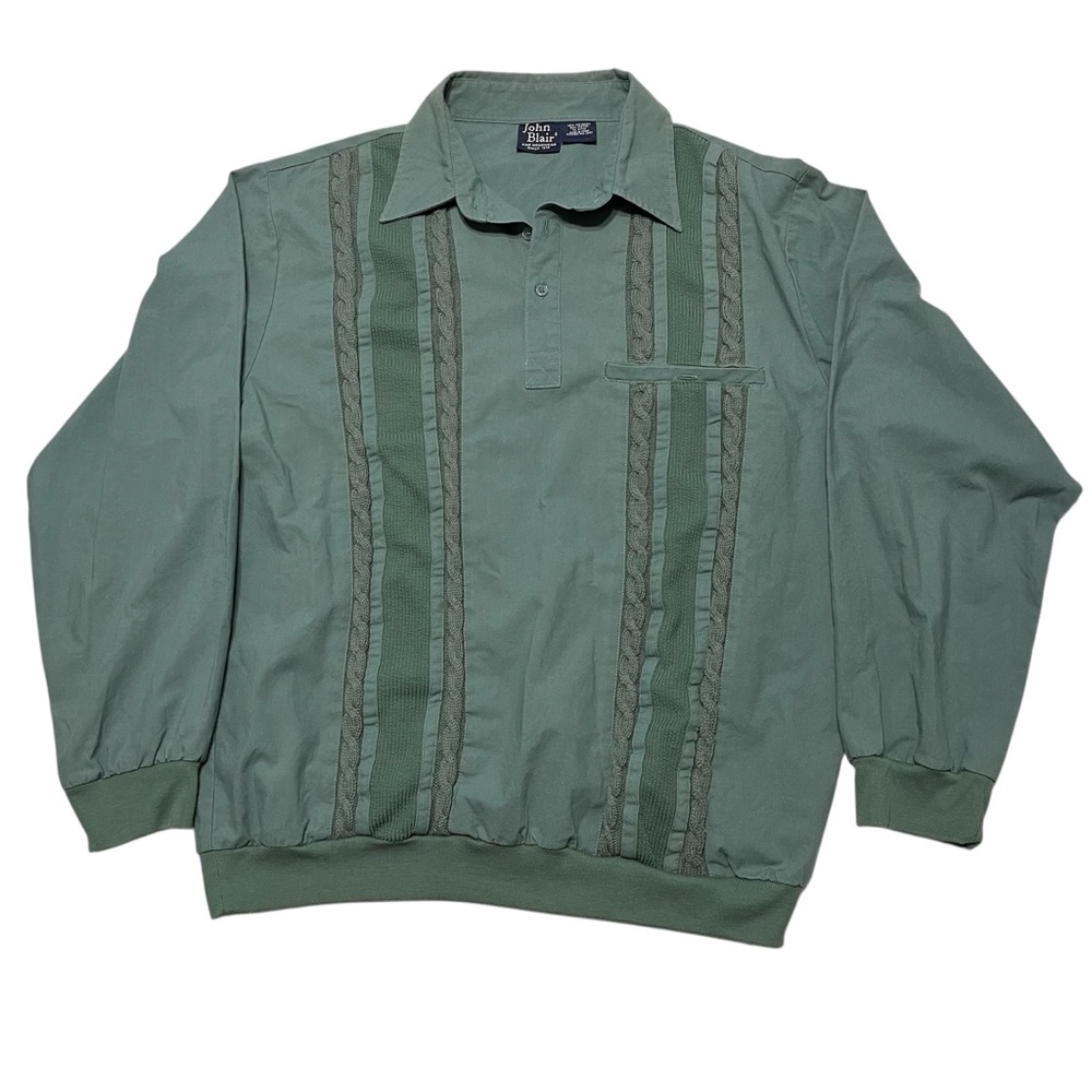 Vintage John Blair Pull Over Long Sleeved Shirt Mens Large Top Sage Green Jacket